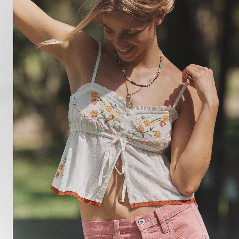 Anthropologie Embroidered Flyaway Cami Top size XL NWT